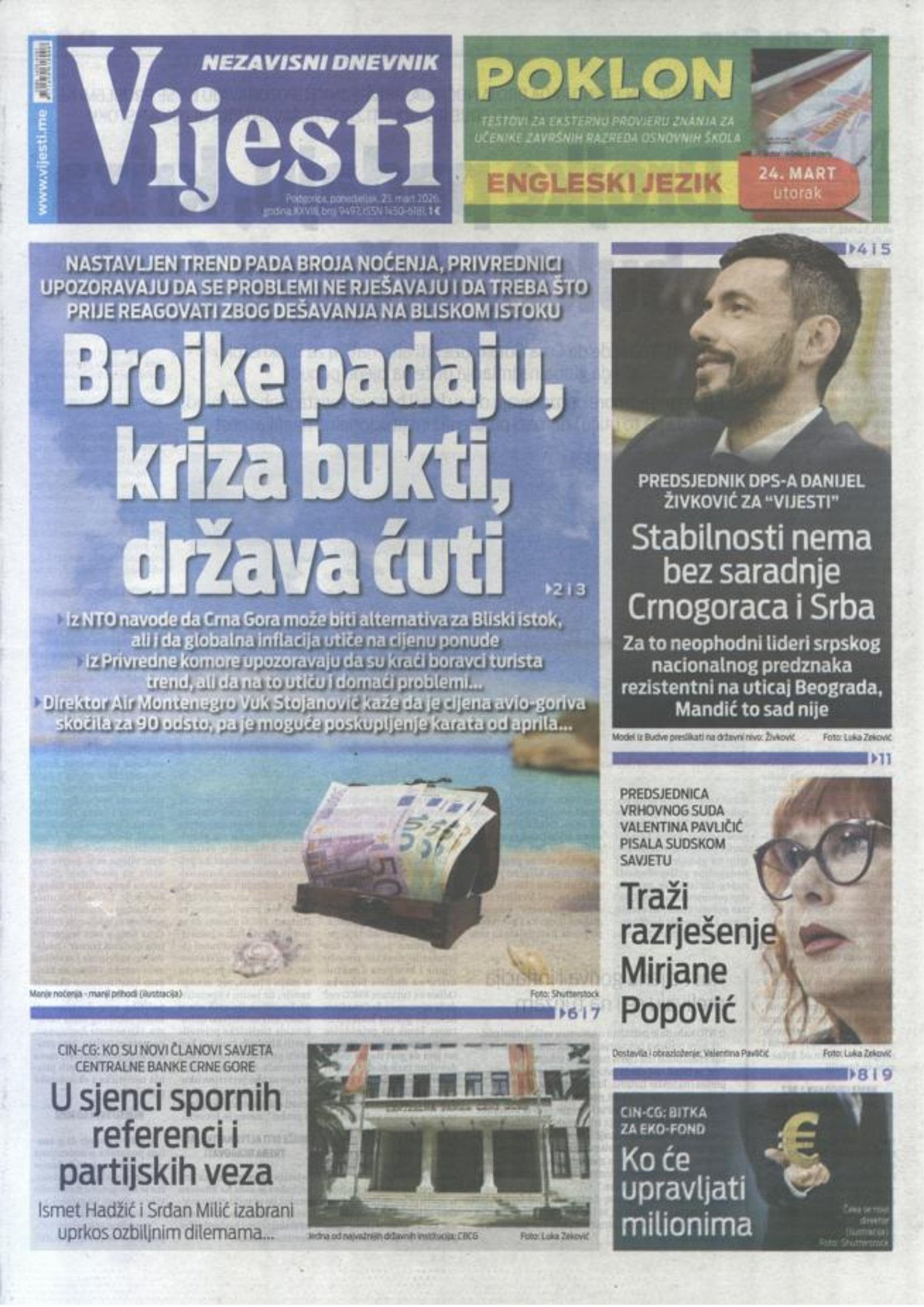 Naslovnica Vijesti za 23. mart 2026.