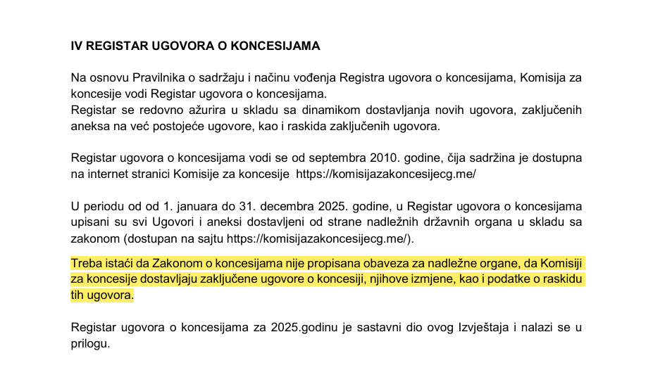 Izvještaj o radu Komisije za koncesije za 2025. godinu 